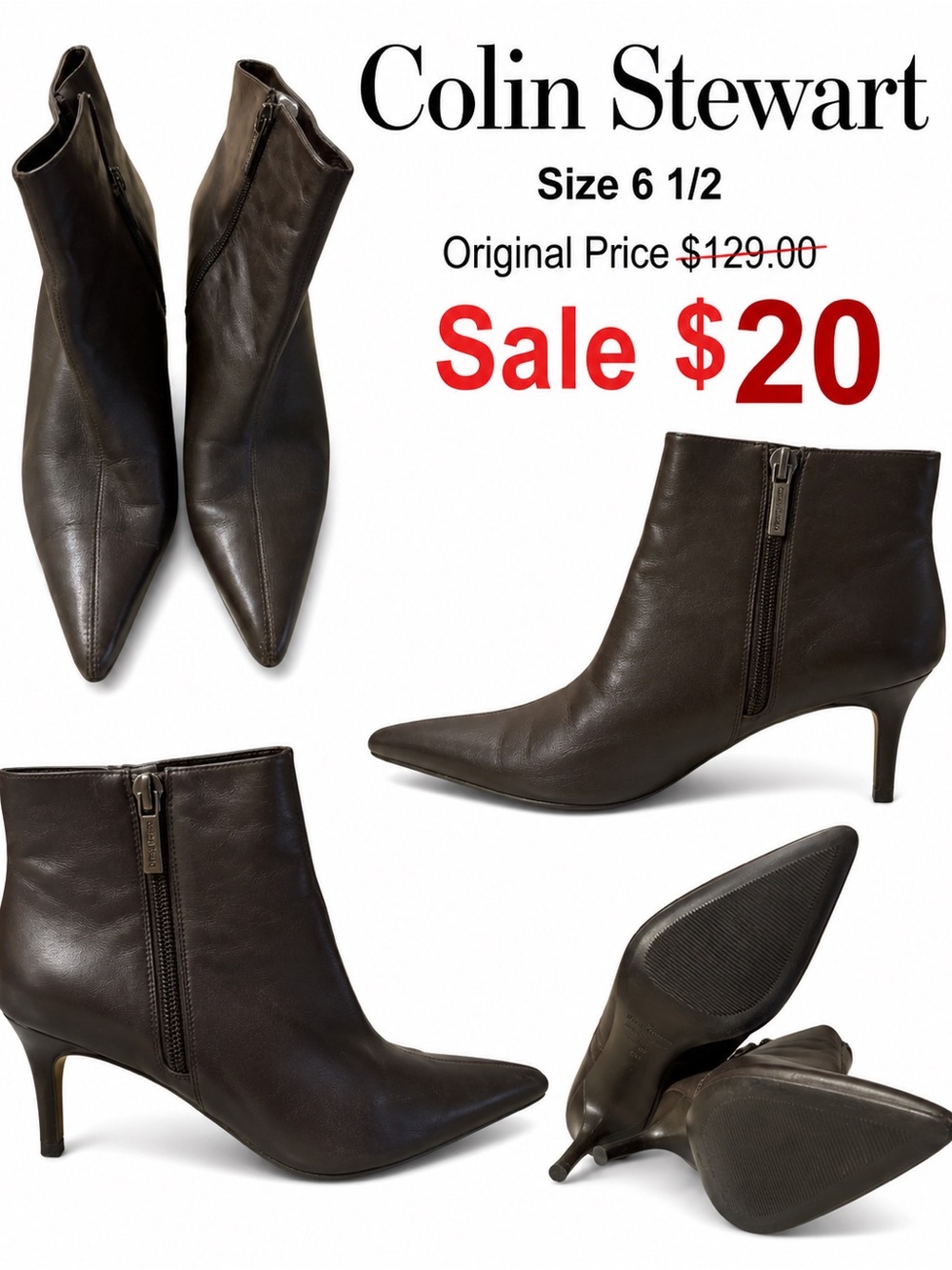 Colin Stewart Dark Brown Pointed Toe Ankle Boots